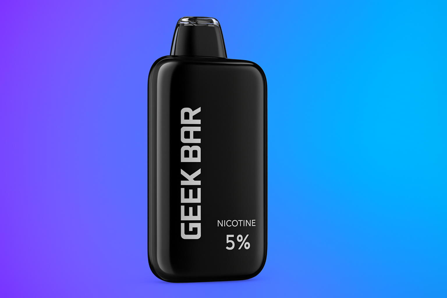 A bottle of Geek Bar vape juice displayed on a blue background, highlighting its vibrant packaging and branding.