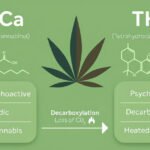 Visual guide showing the distinctions between THCA and THC, including their chemical makeup and psychoactive effects.