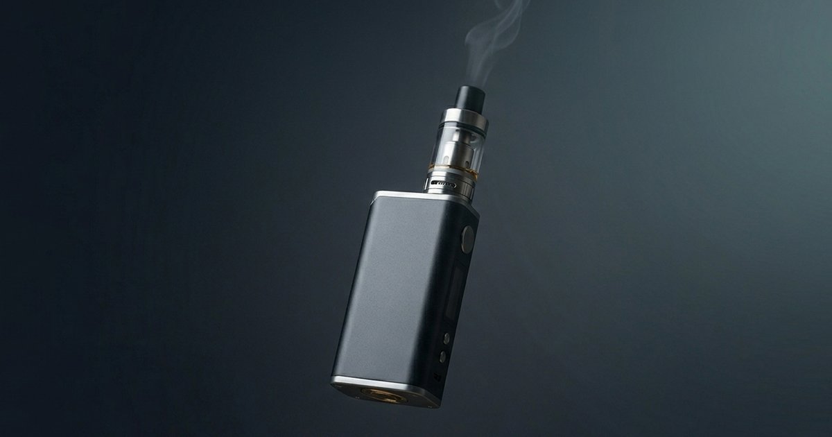 A black electronic cigarette emitting smoke, with the phrase "Smoke it up" displayed nearby.